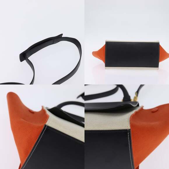 CELINE Trapeze Hand Bag Leather Canvas Beige Black Orange - Picture 10 of 13